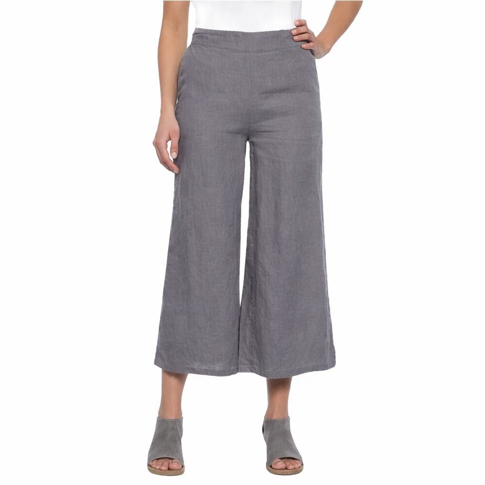 Nicole Miller Pure Linen Wide Leg Pants Gray Cropped Size XL